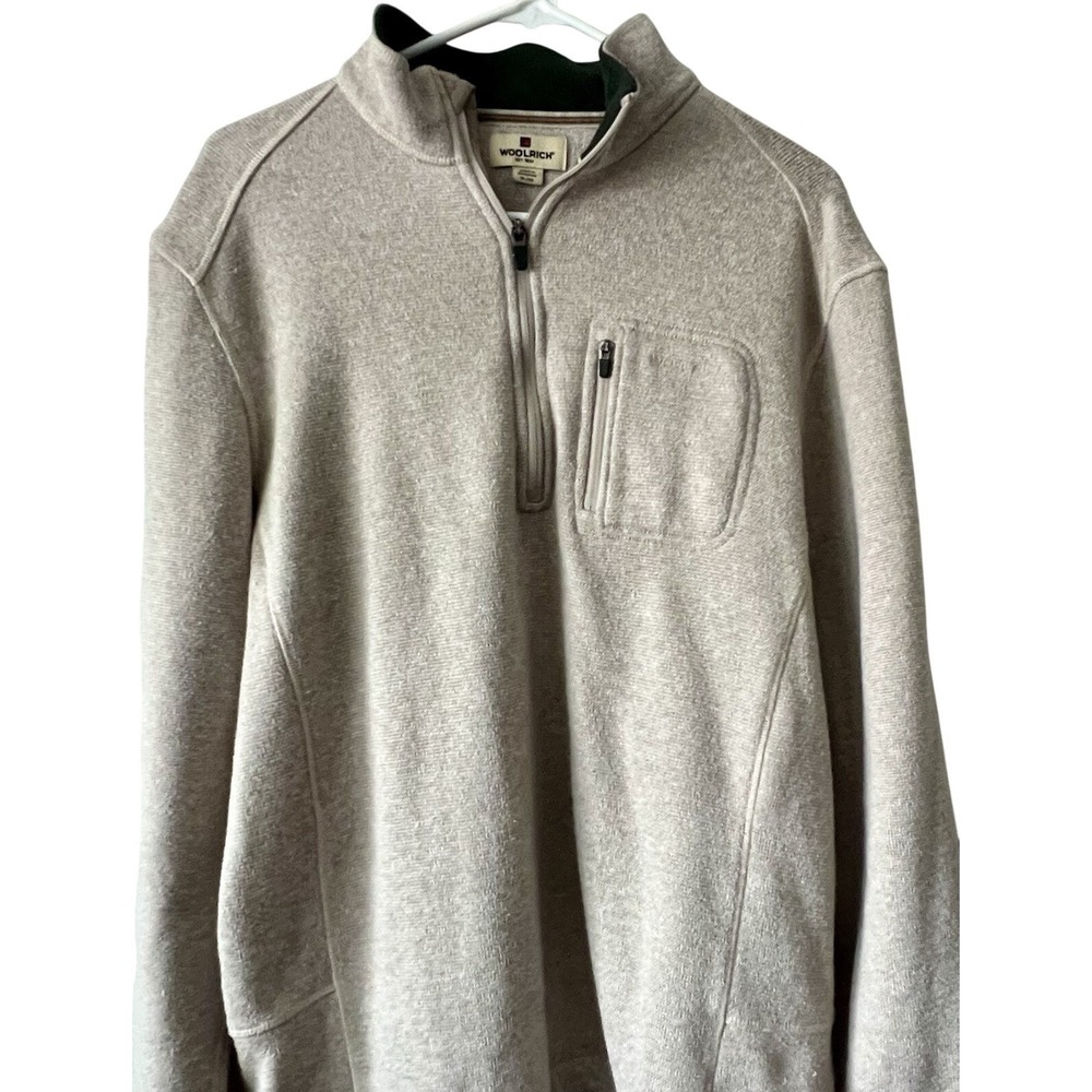 Woolrich Mens XL 1/4 Zip Pullover Sweater Oatmeal Heather Fleece Lined Mock Neck